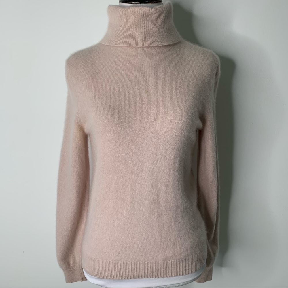Avellini Women's Pink Cream 100% Cashmere Turtleneck Sweater Size Medium
